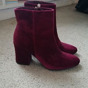 Maroon Suede chunky heel ankle boots